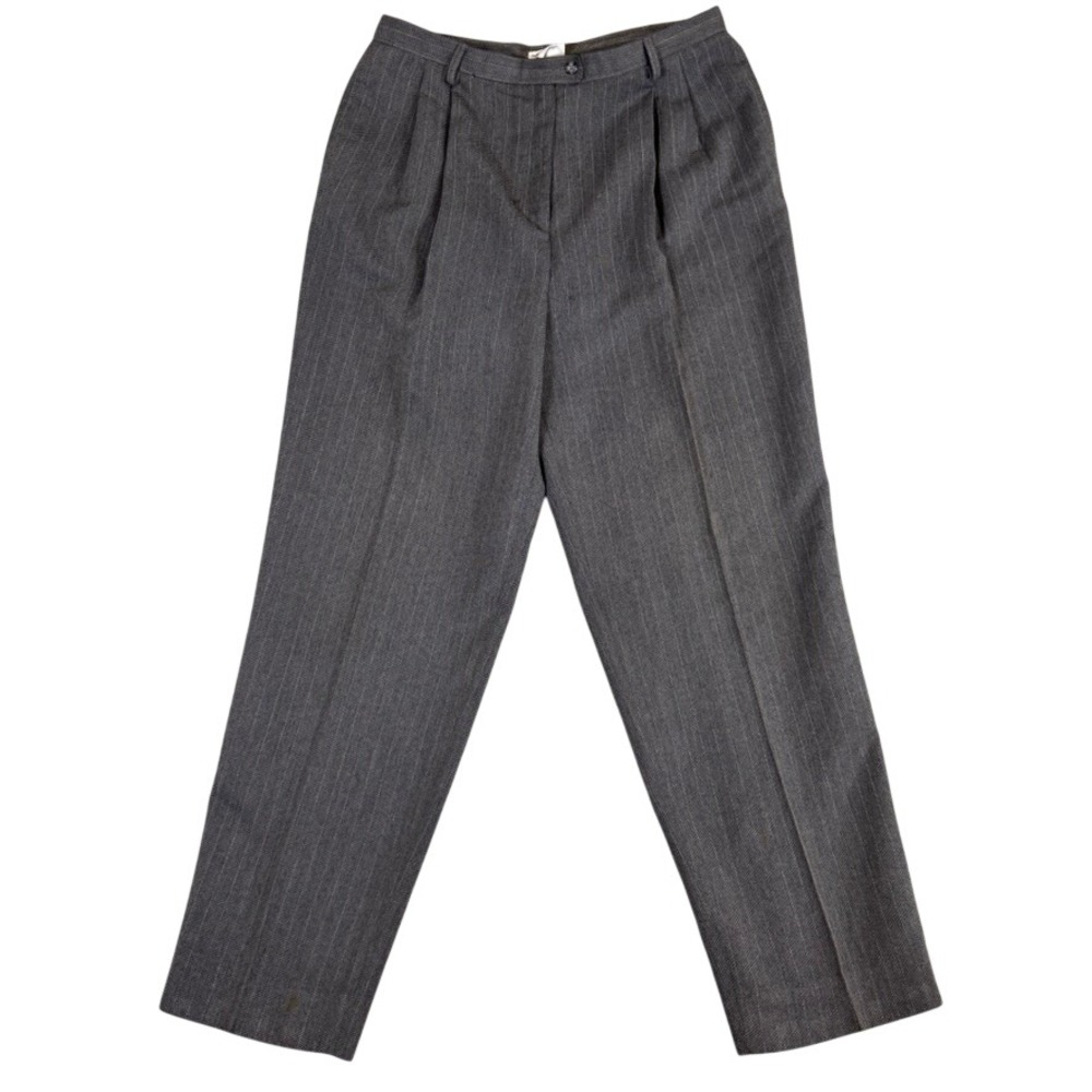 Worthington Gray Pinstripe Pleated Trousers Italian Fabric Tall 18T High Rise
